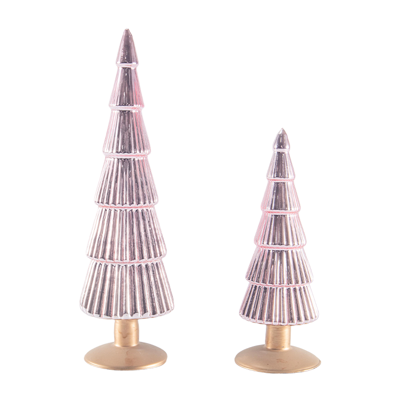 8×20 at 8×25cm Striped Christmas Glass Tree 2-Piece Set Tabletop Holiday Decor