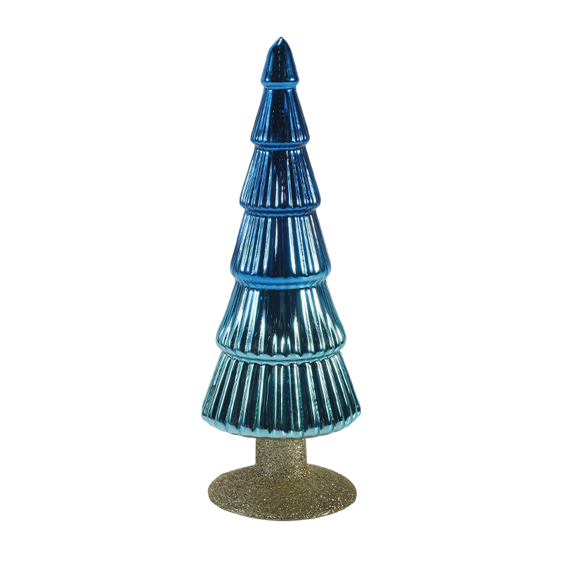 8×20 at 8×25cm Striped Christmas Glass Tree 2-Piece Set Tabletop Holiday Decor