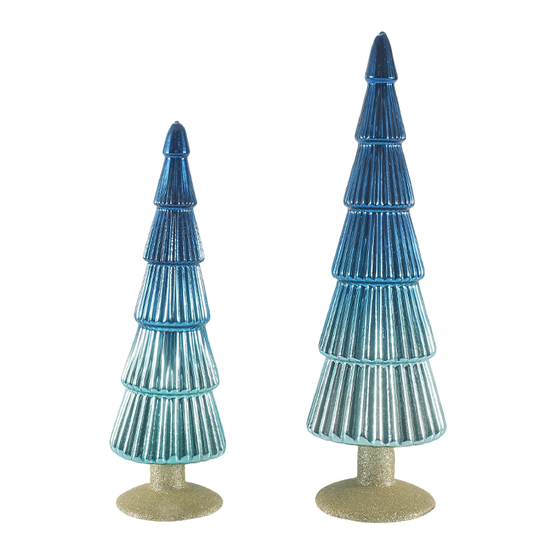 8×20 at 8×25cm Striped Christmas Glass Tree 2-Piece Set Tabletop Holiday Decor