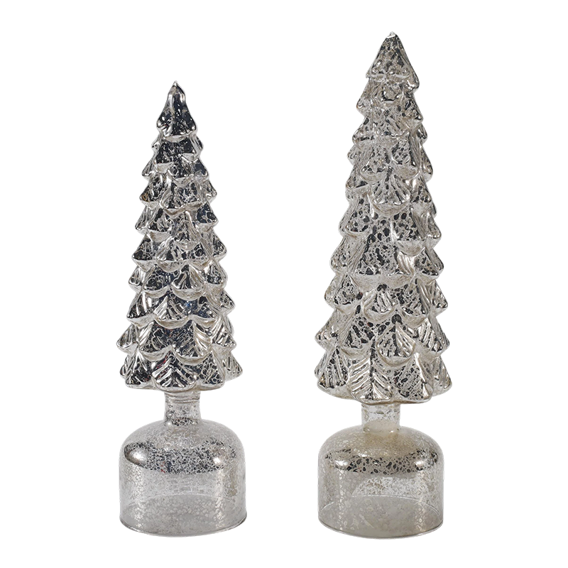 10×25 at 10×28cm LED Light Up Umiikot na Christmas Glass Tree set ng Festive Ornament