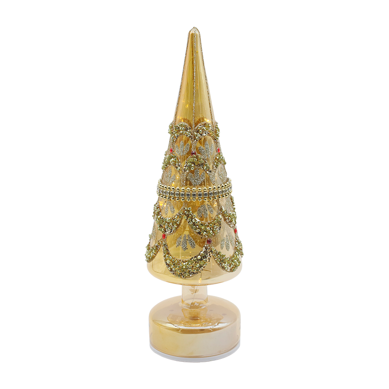 10×30cm Umiikot na Christmas Glass Tree na may LED Lights Iridescent Festive Decor