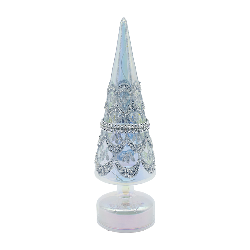 10×30cm Umiikot na Christmas Glass Tree na may LED Lights Iridescent Festive Decor