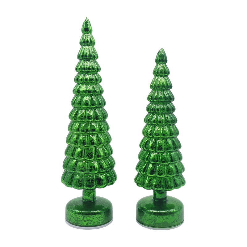 10×38 & 10×33cm LED Light Up Umiikot na Christmas Glass Tree Tabletop Ornament