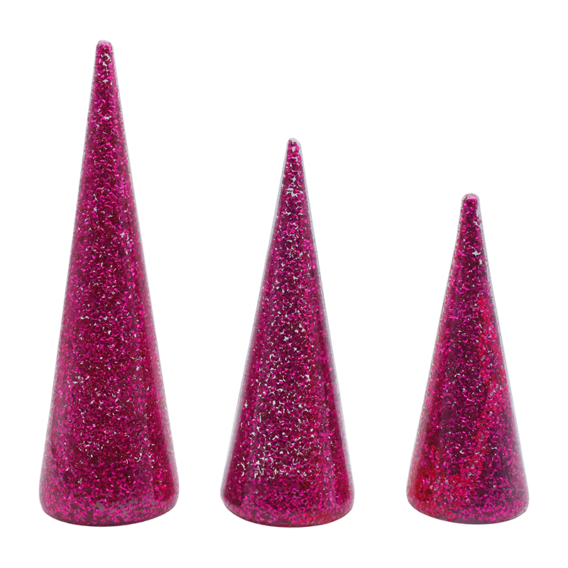 8×20/9×25/10×30cm 3-Piece Glittered Glass Christmas Tree Set na may Built-in na LED Lights