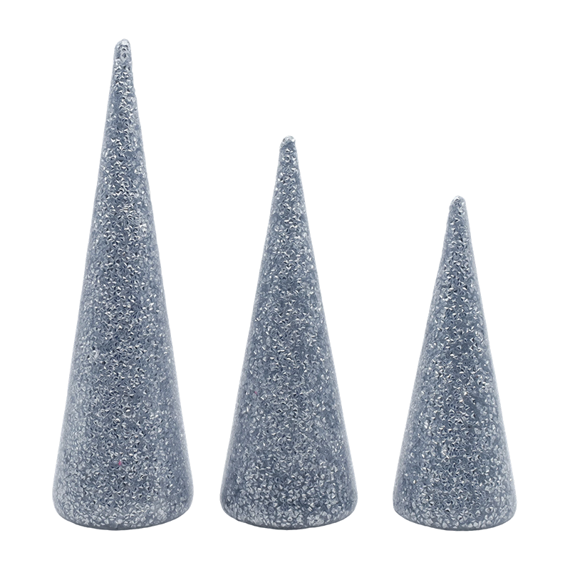 8×20/9×25/10×30cm 3-Piece Glittered Glass Christmas Tree Set na may Built-in na LED Lights