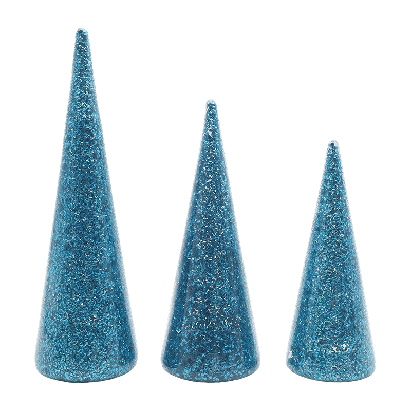 8×20/9×25/10×30cm 3-Piece Glittered Glass Christmas Tree Set na may Built-in na LED Lights