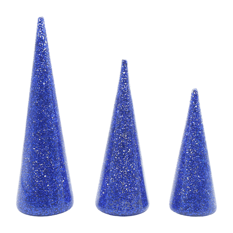 8×20/9×25/10×30cm 3-Piece Glittered Glass Christmas Tree Set na may Built-in na LED Lights