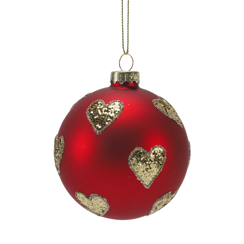 8cm Red Matte Christmas Glass ball Bauble na may Gold Glitter Swirls