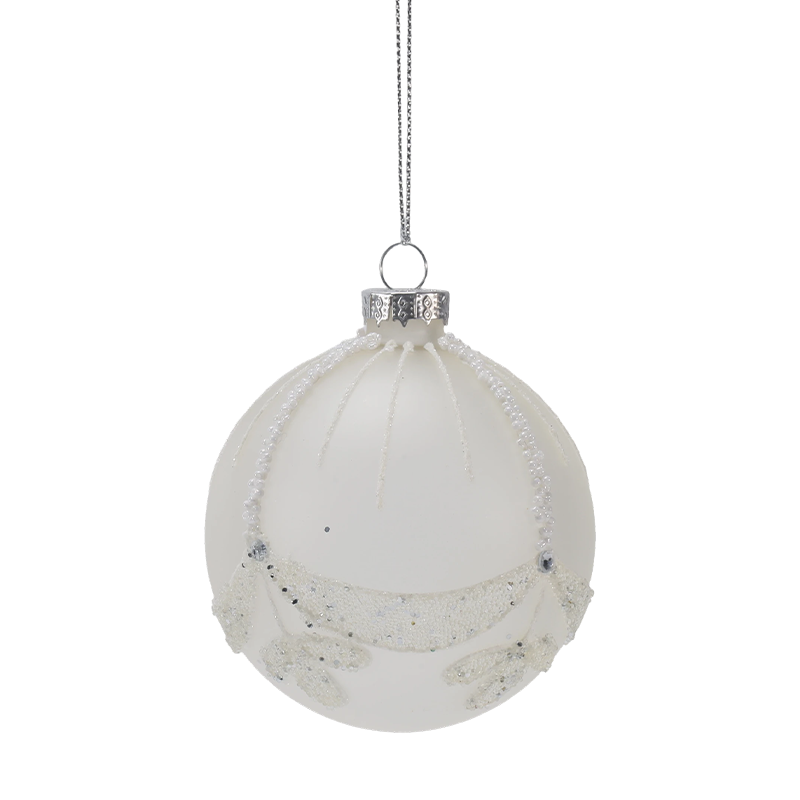 8cm Bridal Beaded White Christmas Glass Ornament (Single / Set of 3)
