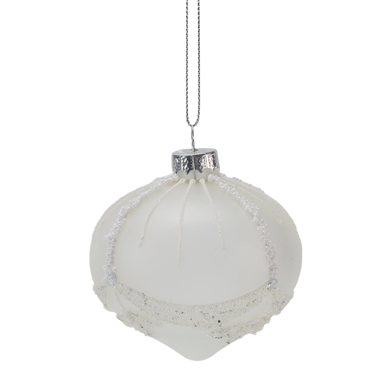 8cm Bridal Beaded White Christmas Glass Ornament (Single / Set of 3)
