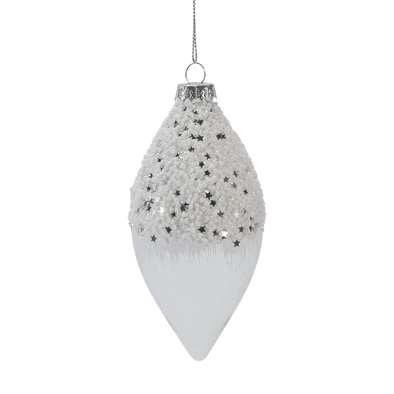 8cm Snowy Starry White at Silver Christmas Glass ball Ornament (Single / Set of 3)