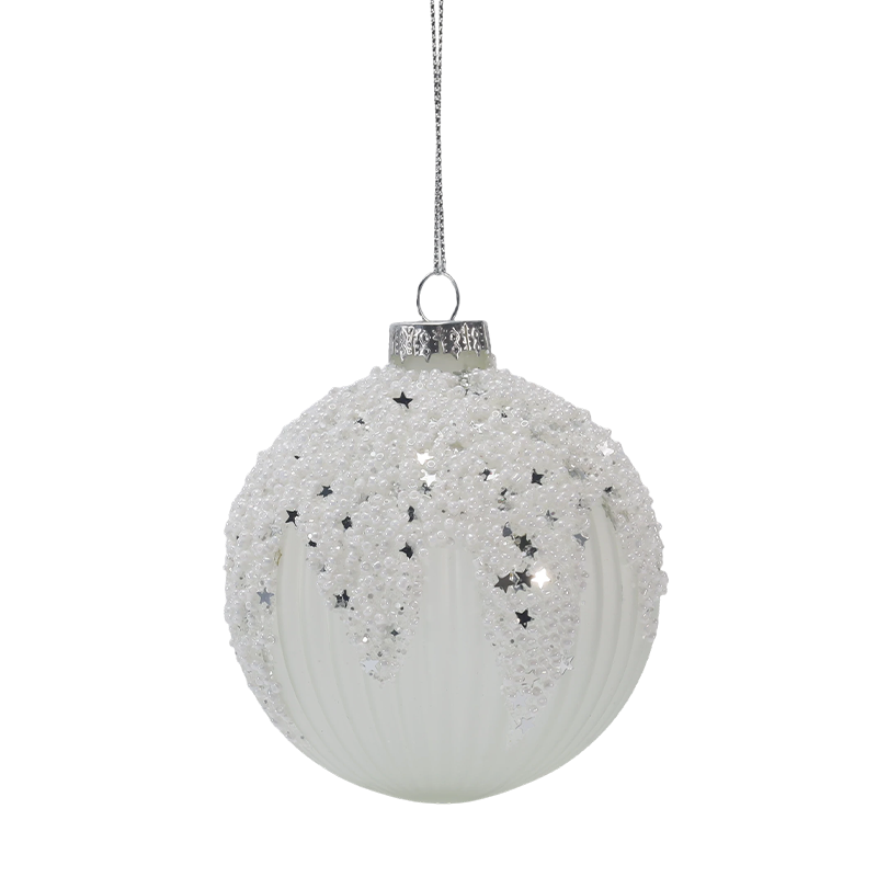 8cm Snowy Starry White at Silver Christmas Glass ball Ornament (Single / Set of 3)