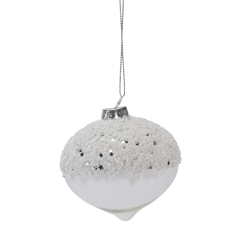 8cm Snowy Starry White at Silver Christmas Glass ball Ornament (Single / Set of 3)