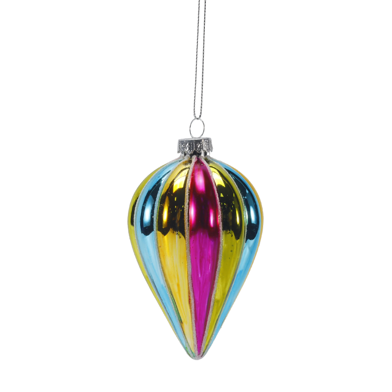 8cm Retro Rainbow Stripe Christmas Glass ball Ornament (Single / Set ng 4)