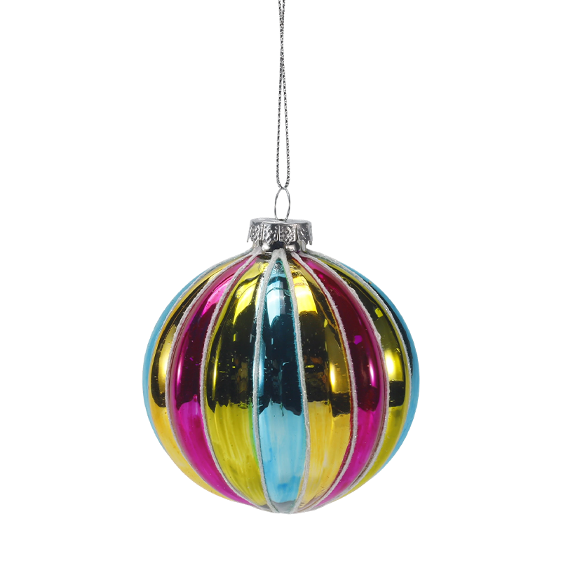8cm Retro Rainbow Stripe Christmas Glass ball Ornament (Single / Set ng 4)