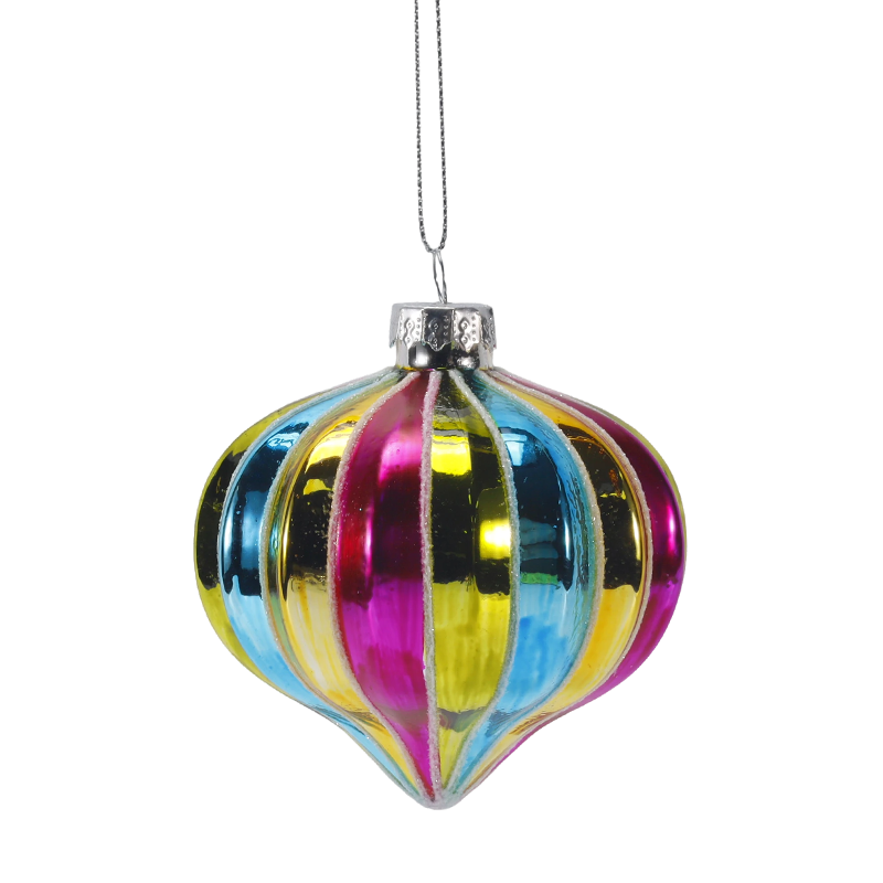 8cm Retro Rainbow Stripe Christmas Glass ball Ornament (Single / Set ng 4)