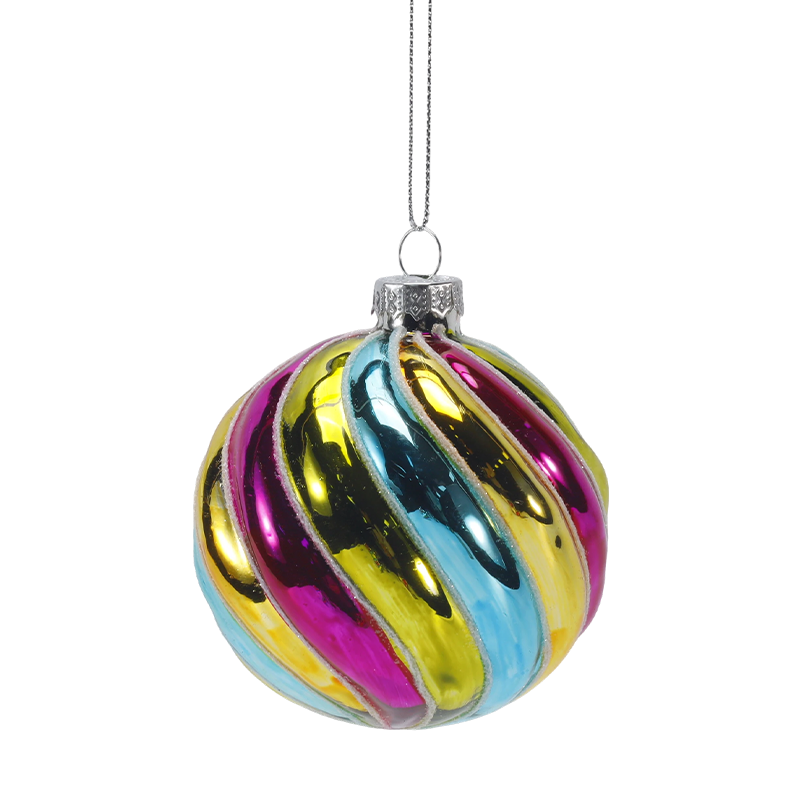 8cm Retro Rainbow Stripe Christmas Glass ball Ornament (Single / Set ng 4)