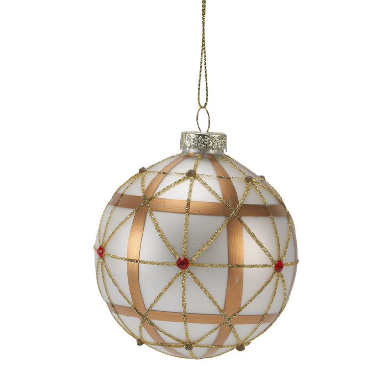 8cm Luxury Gold at Red Christmas Glass ball Ornament (Single / Set of 3)