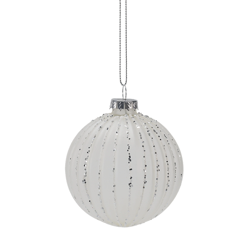 8cm Morandi Stripe Christmas Glass ball Ornament (Single / Set of 3)