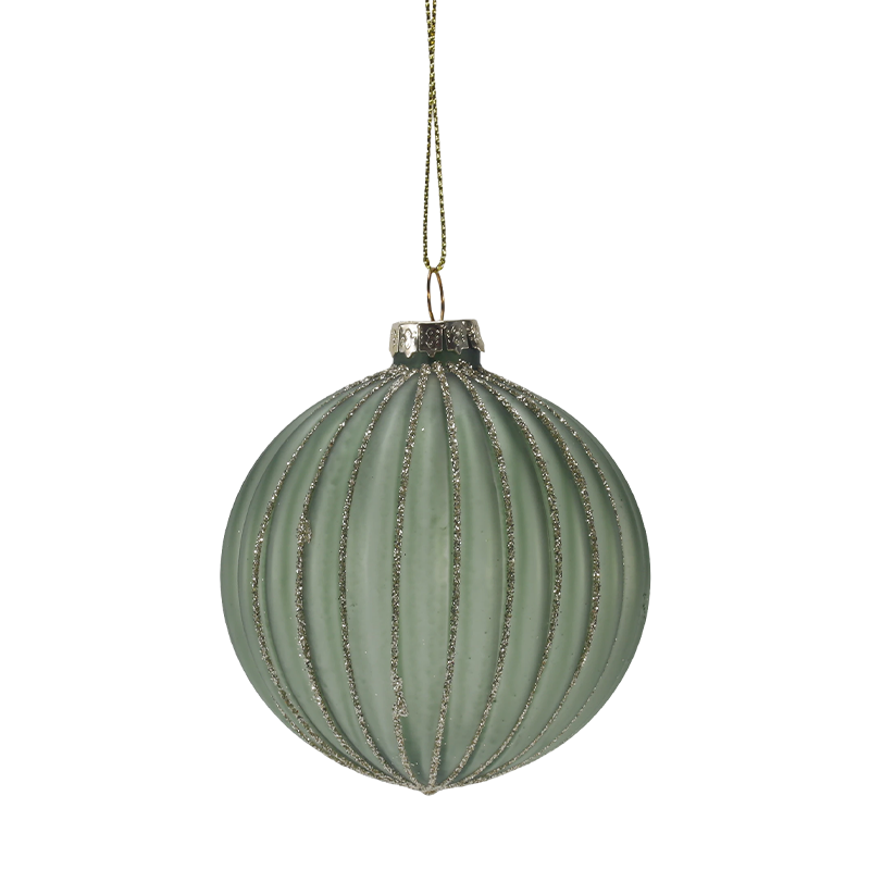 8cm Morandi Stripe Christmas Glass ball Ornament (Single / Set of 3)