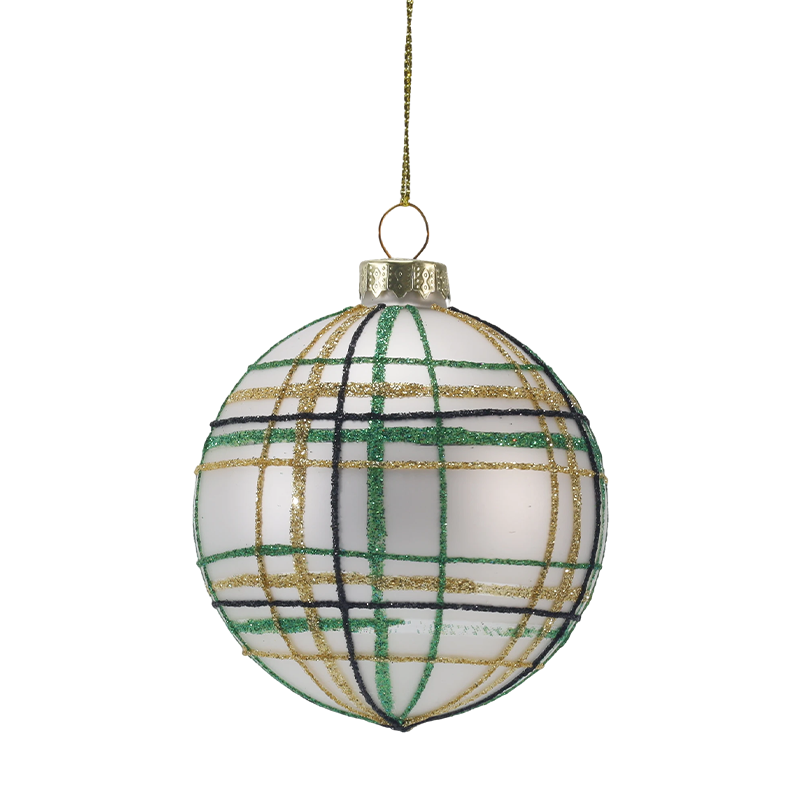 8cm Retro Plaid at Stripe Christmas Glass ball Ornament (Single / Set ng 3)