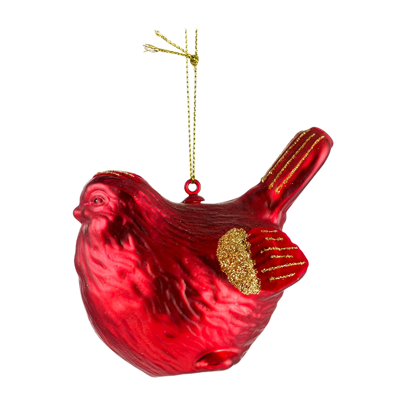 Christmas Glass Ornament Red Gold Bird Hugis