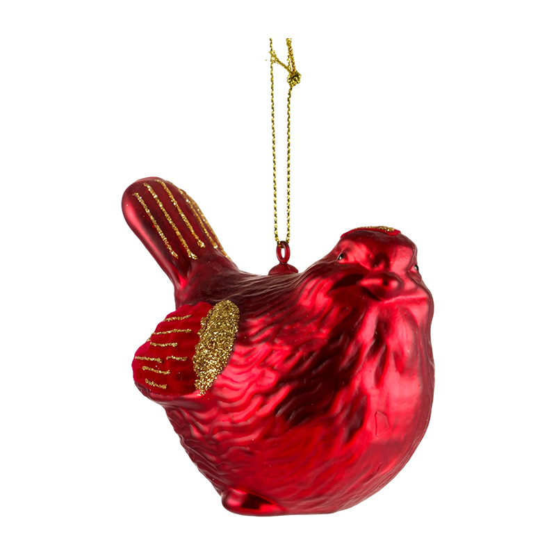 Christmas Glass Ornament Red Gold Bird Hugis