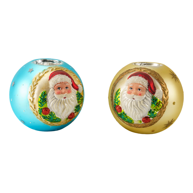 12*12Santa Claus Embossed Glass Candle Holder
