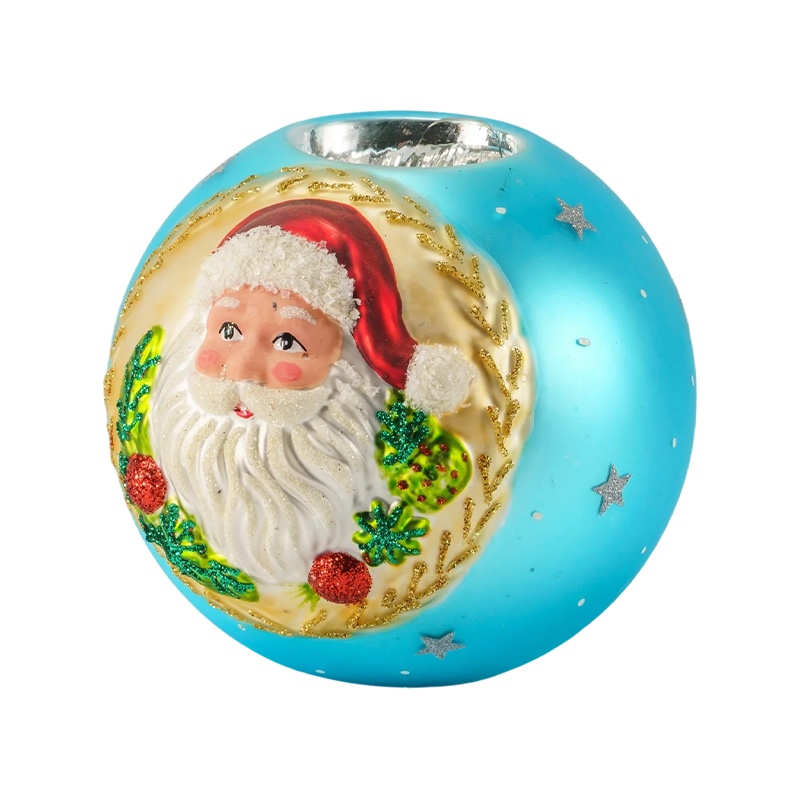 12*12Santa Claus Embossed Glass Candle Holder
