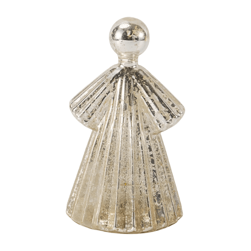 Mercury Glass Angel Figurine / Frosted/Glitter Glass Bell Decor (na may LED)