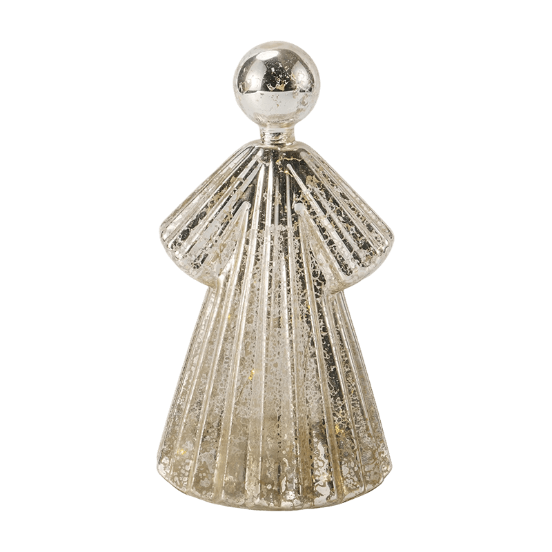 Mercury Glass Angel Figurine / Frosted/Glitter Glass Bell Decor (na may LED)