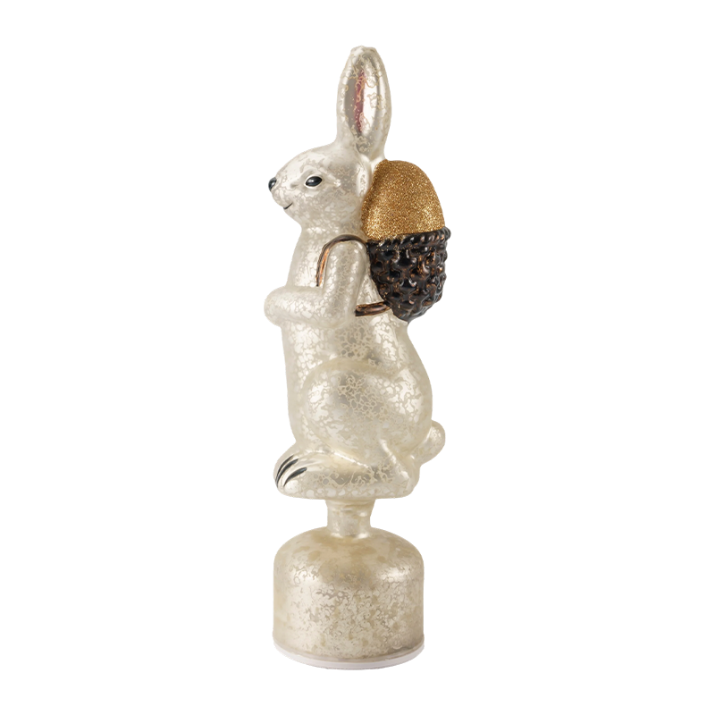 Vintage Mercury Glass Rabbit Figurine (Silver / Antique White Finish)