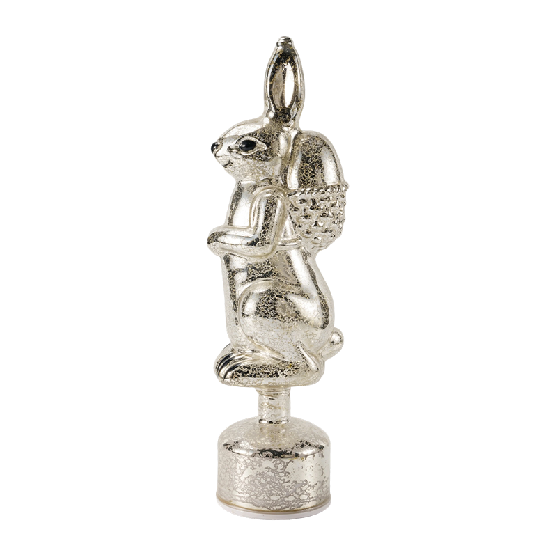 Vintage Mercury Glass Rabbit Figurine (Silver / Antique White Finish)