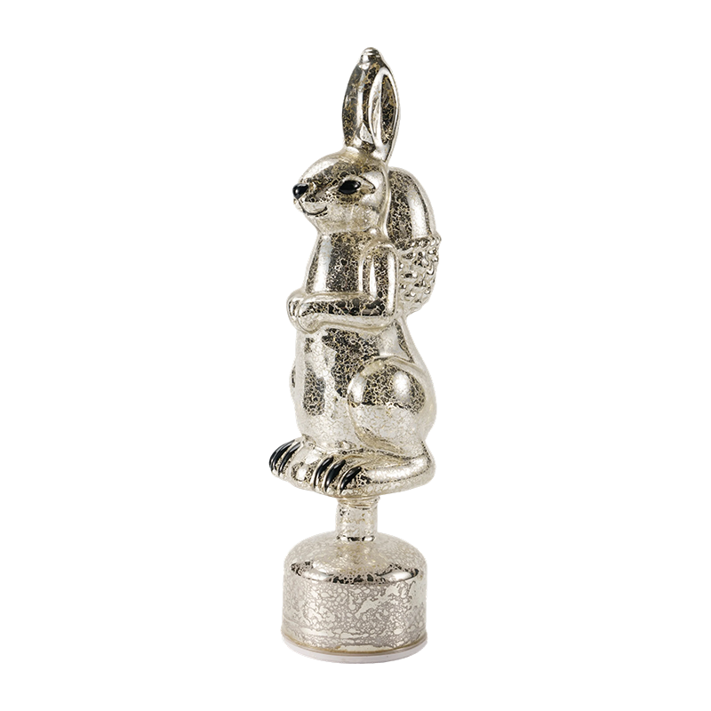 Vintage Mercury Glass Rabbit Figurine (Silver / Antique White Finish)