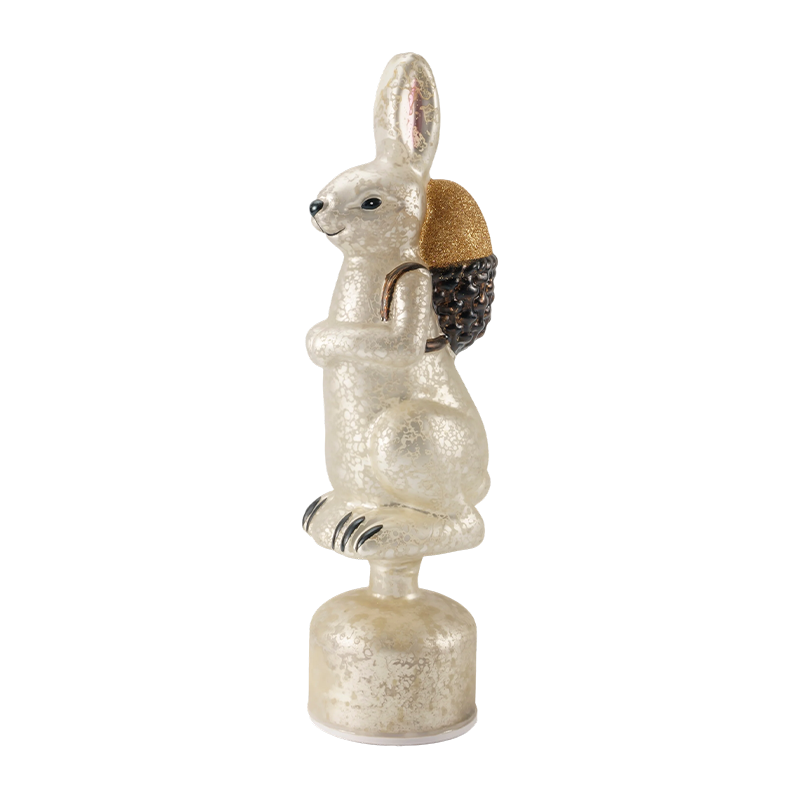Vintage Mercury Glass Rabbit Figurine (Silver / Antique White Finish)
