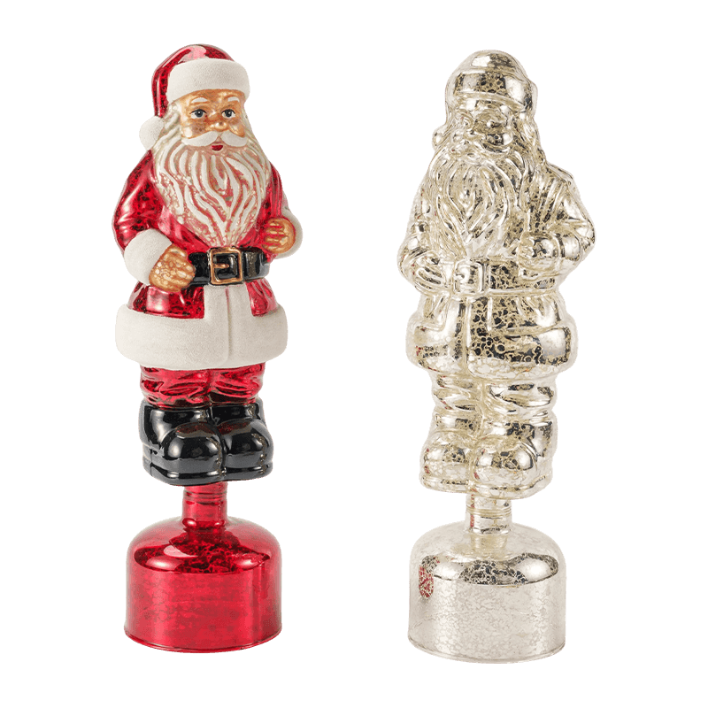 Vintage Mercury Glass Santa Claus Figurine (Red / Silver / Light Green Finish)