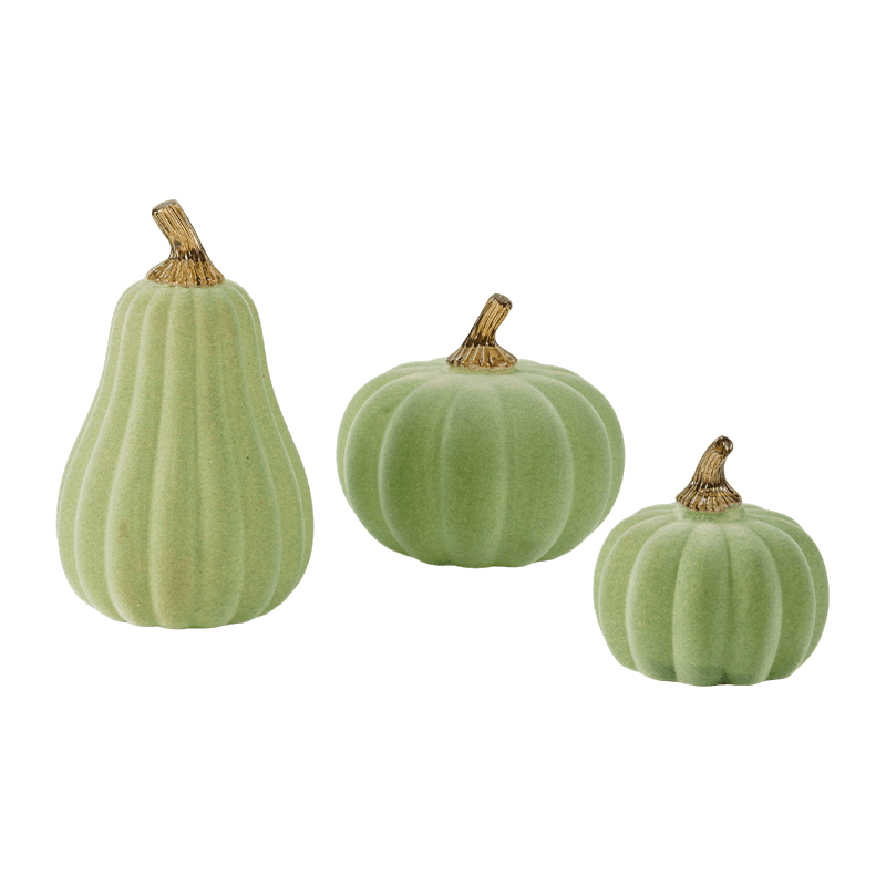 Multi-size na Velvet/Flocked Decorative Pumpkin Set na may Glass Stem