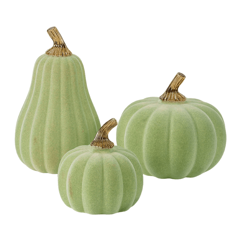 Multi-size na Velvet/Flocked Decorative Pumpkin Set na may Glass Stem