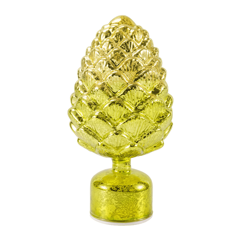 Vintage Mercury Glass Candle at Pinecone Figurine (Green / Gold Finish)
