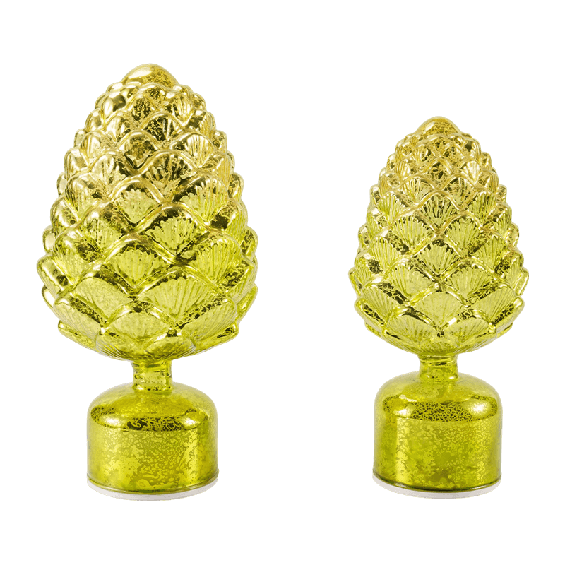 Vintage Mercury Glass Candle at Pinecone Figurine (Green / Gold Finish)