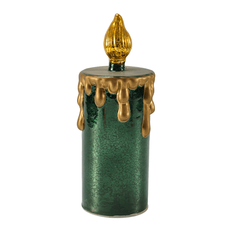 Vintage Mercury Glass Candle at Pinecone Figurine (Green / Gold Finish)