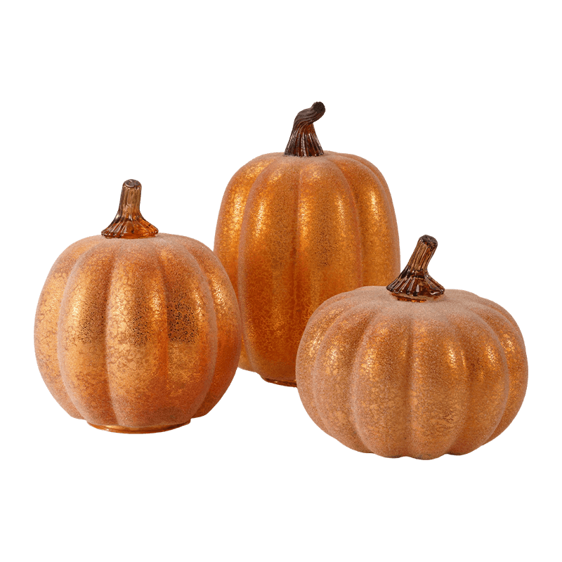 Multi-size na Velvet/Flocked Decorative Pumpkin Set na may Glass Stem