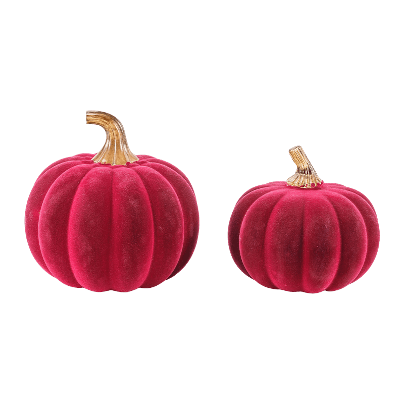 Multi-size na Velvet/Flocked Decorative Pumpkin Set na may Glass Stem
