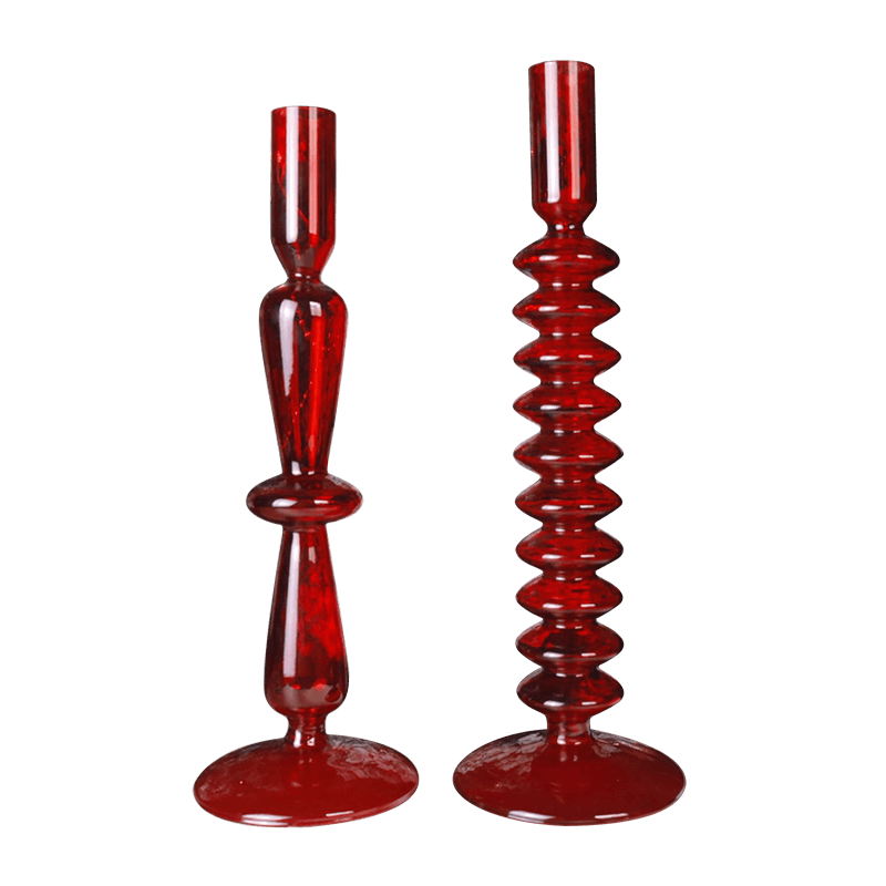 18cm Hand-Blown Glass Candlestick Holder Holiday Tabletop Decor