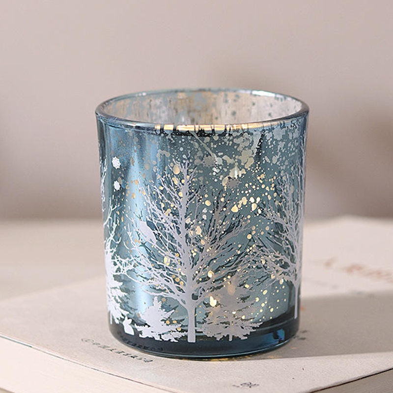 8*9cm Electroplated Carved Glass Candlestick Holder Cup Festive Decor Edition