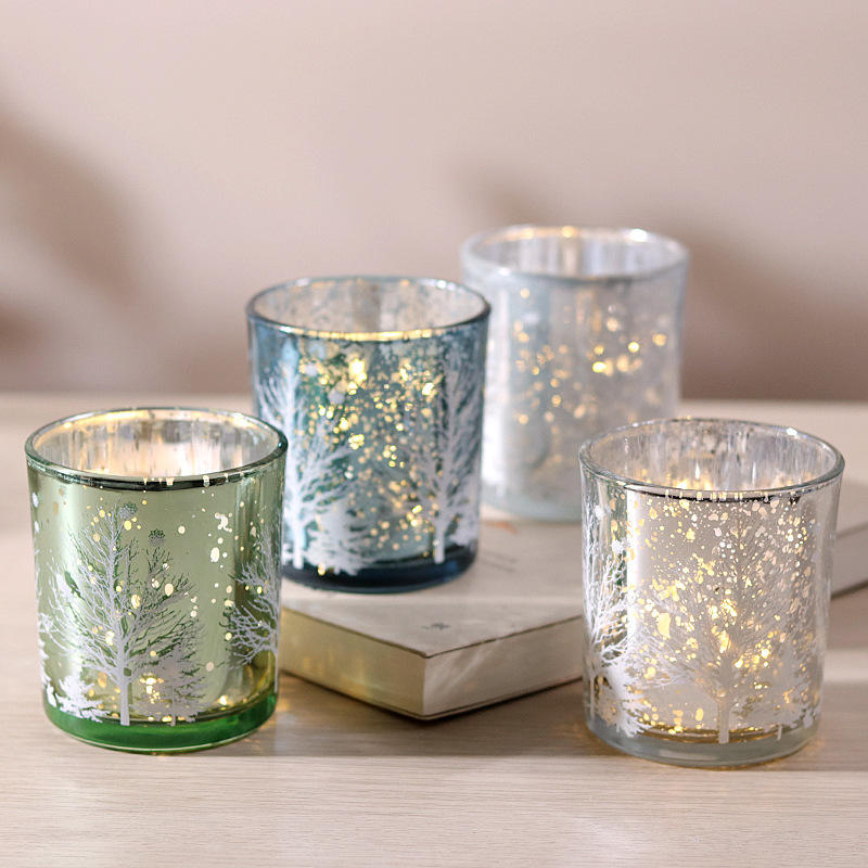 8*9cm Electroplated Carved Glass Candlestick Holder Cup Festive Decor Edition