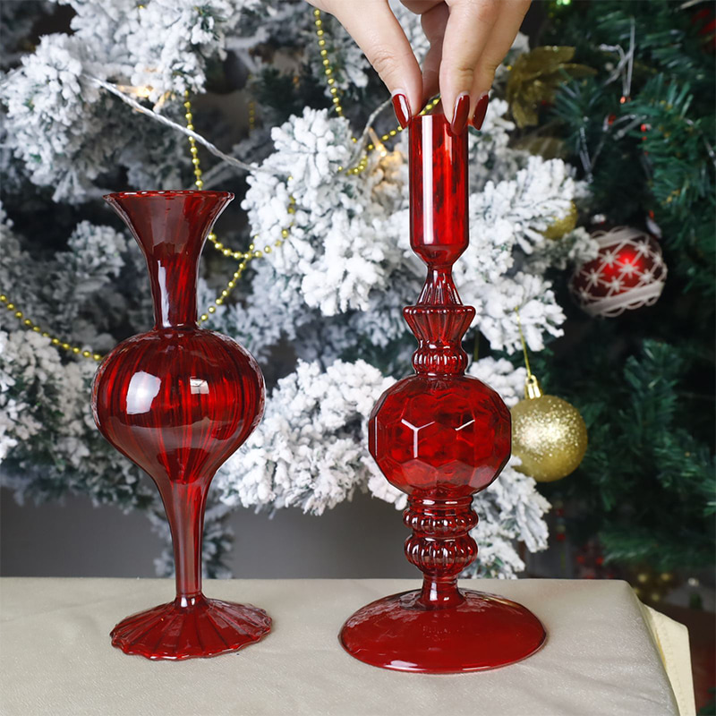 18cm Hand-Blown Glass Candlestick Holder Holiday Tabletop Decor