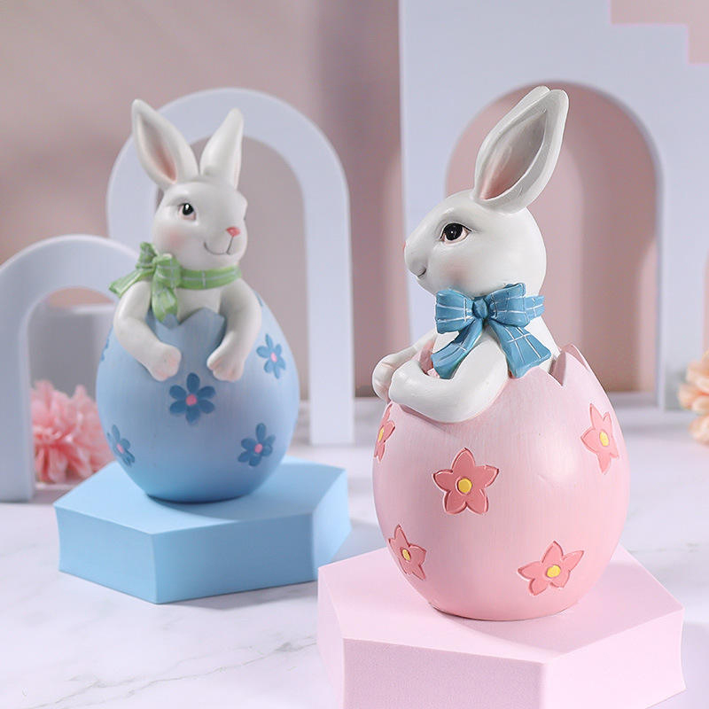 8*16cm Resin Easter Bunny Figurine Dekorasyon Set