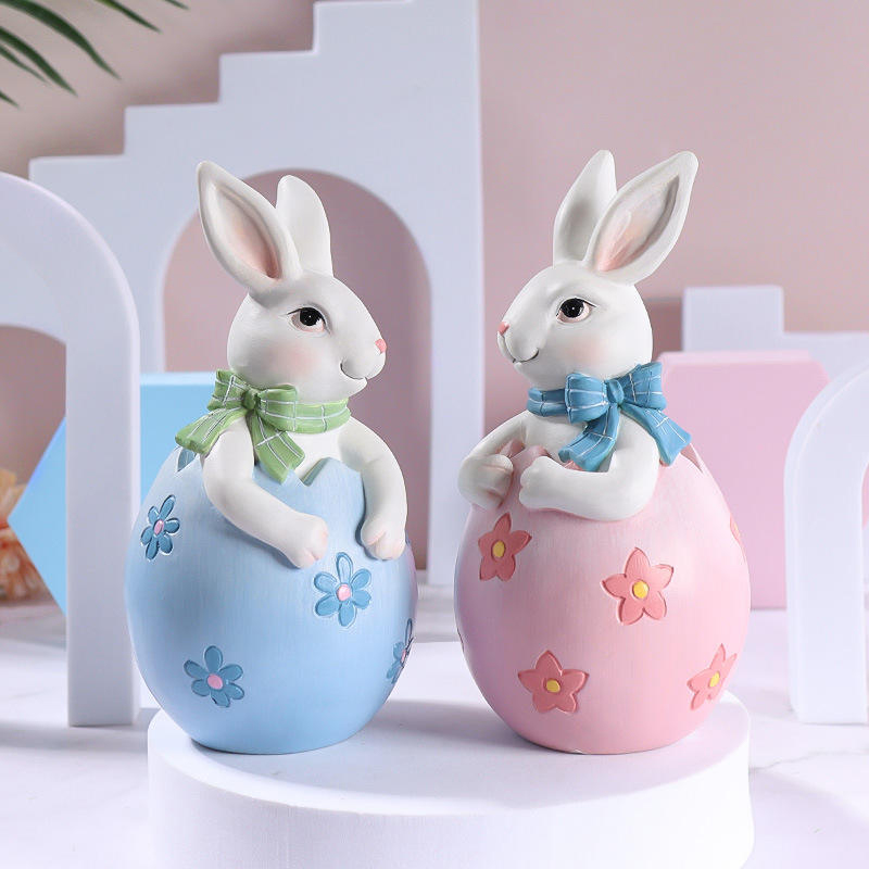 8*16cm Resin Easter Bunny Figurine Dekorasyon Set