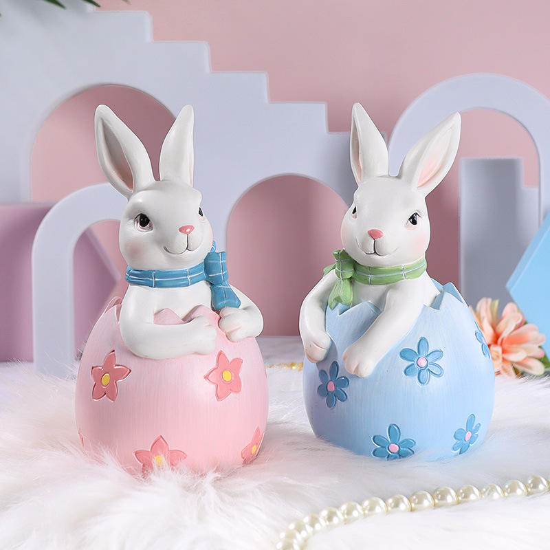 8*16cm Resin Easter Bunny Figurine Dekorasyon Set